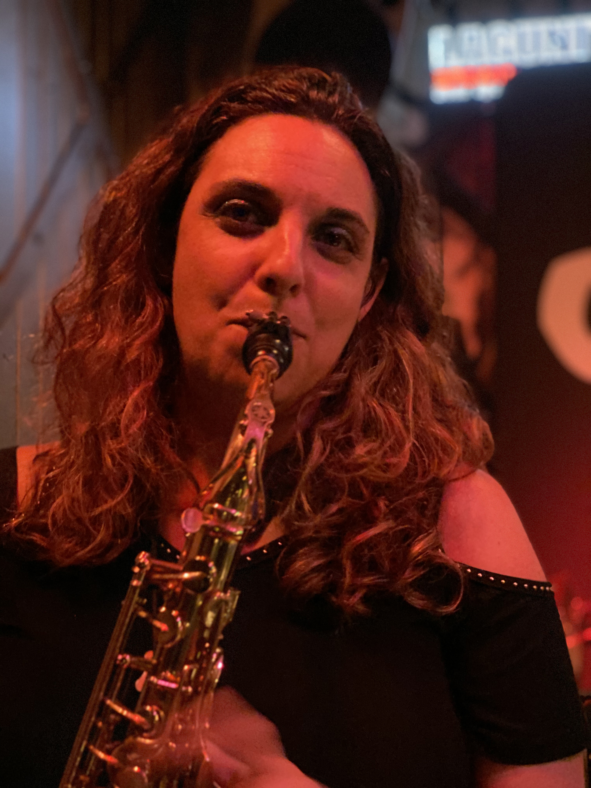 Close up of band saxophonist