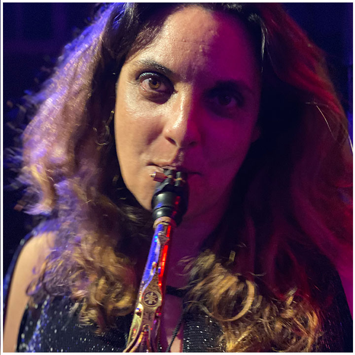 Close up of band saxophonist